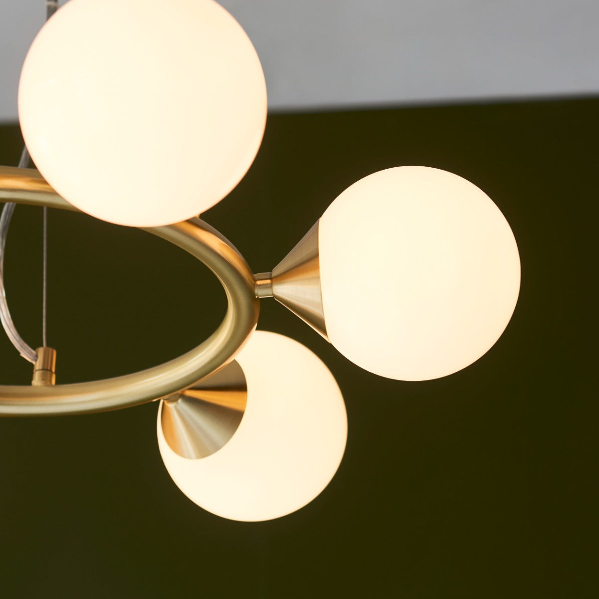 Novena Barbosa 6 Light Pendant Light Satin Brass Plate Gloss White Glass