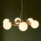 Novena Barbosa 6 Light Pendant Light Satin Brass Plate Gloss White Glass