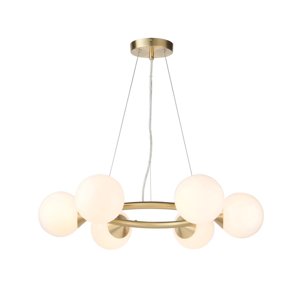 Novena Barbosa 6 Light Pendant Light Satin Brass Plate Gloss White Glass