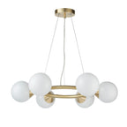 Novena Barbosa 6 Light Pendant Light Satin Brass Plate Gloss White Glass