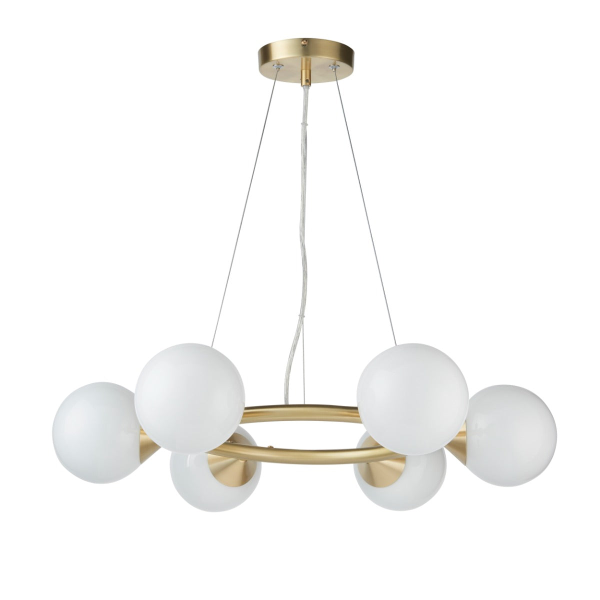 Novena Barbosa 6 Light Pendant Light Satin Brass Plate Gloss White Glass