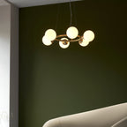 Novena Barbosa 6 Light Pendant Light Satin Brass Plate Gloss White Glass