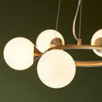 Novena Barbosa 6 Light Pendant Light Satin Brass Plate Gloss White Glass