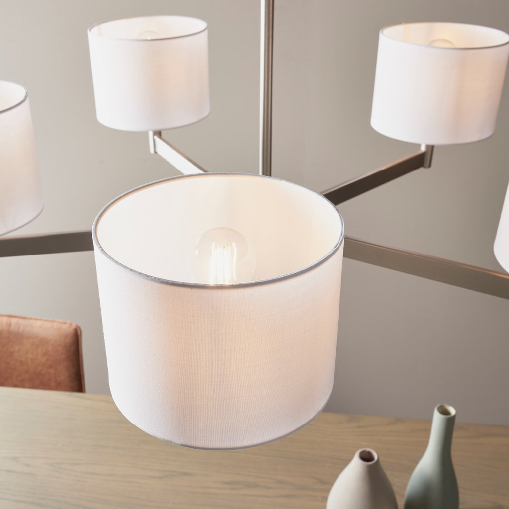 Novena Barrio 5 Light Pendant Light Matt Nickel Plate Taupe Fabric