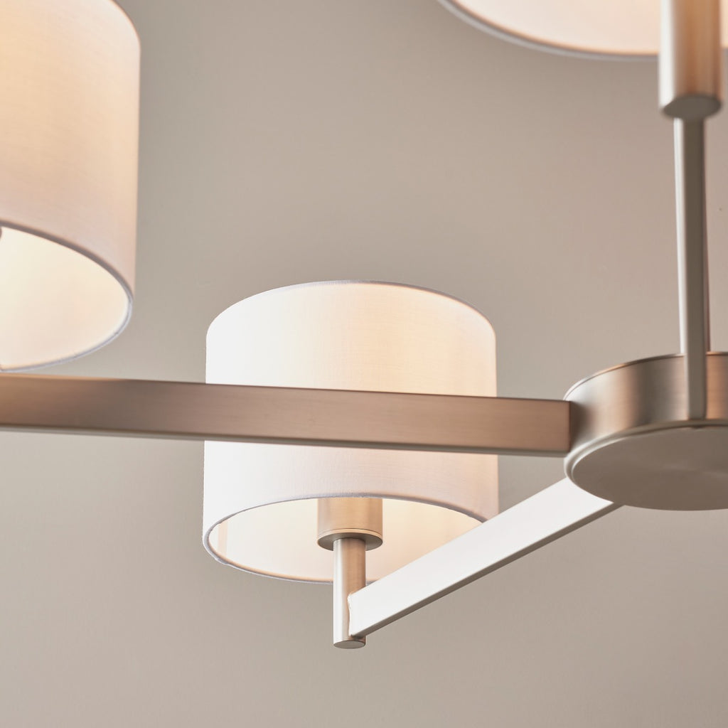 Novena Barrio 5 Light Pendant Light Matt Nickel Plate Taupe Fabric