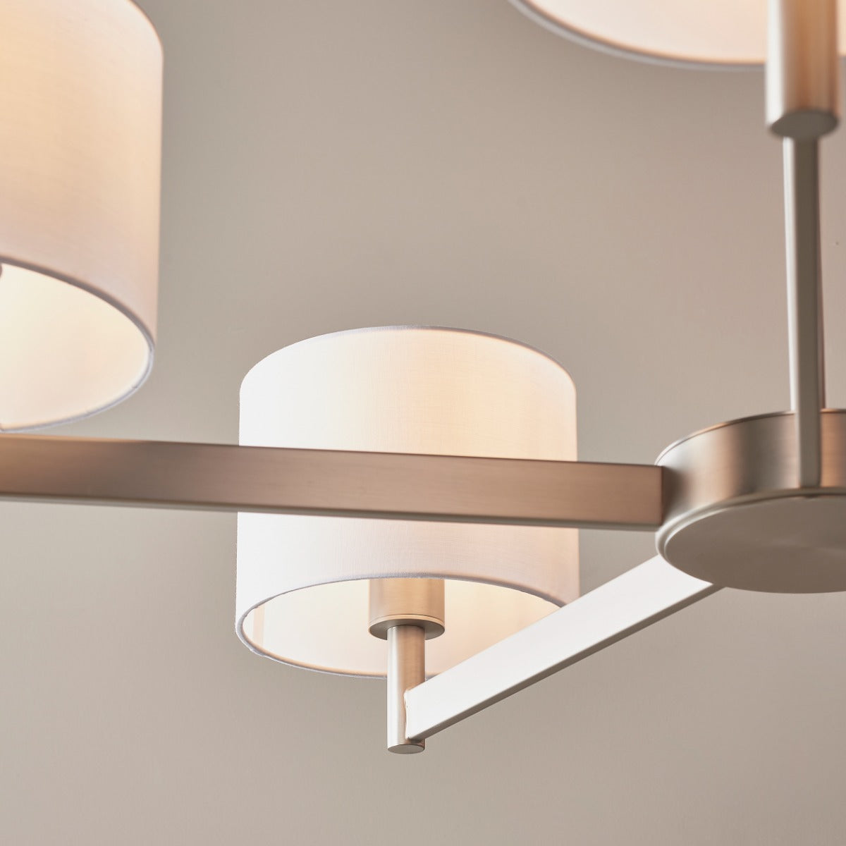 Novena Barrio 5 Light Pendant Light Matt Nickel Plate Taupe Fabric