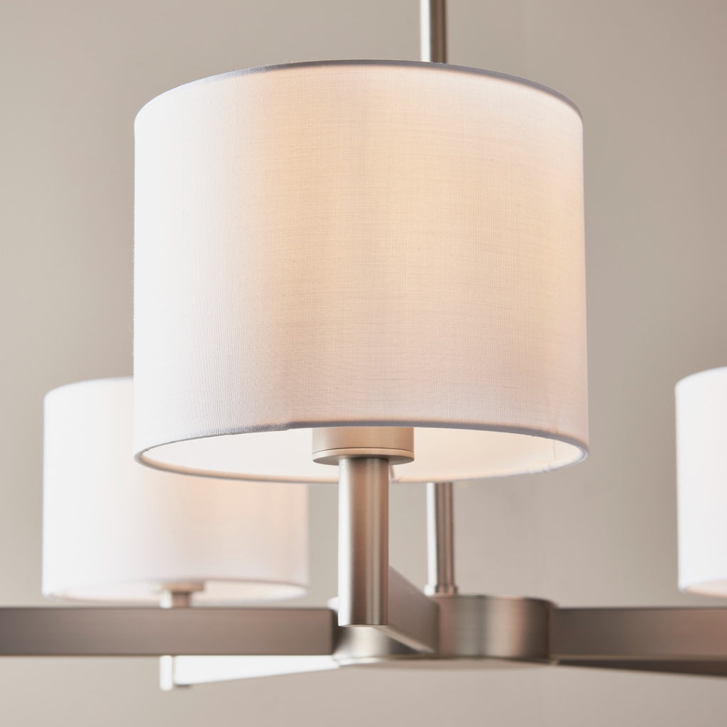 Novena Barrio 5 Light Pendant Light Matt Nickel Plate Taupe Fabric