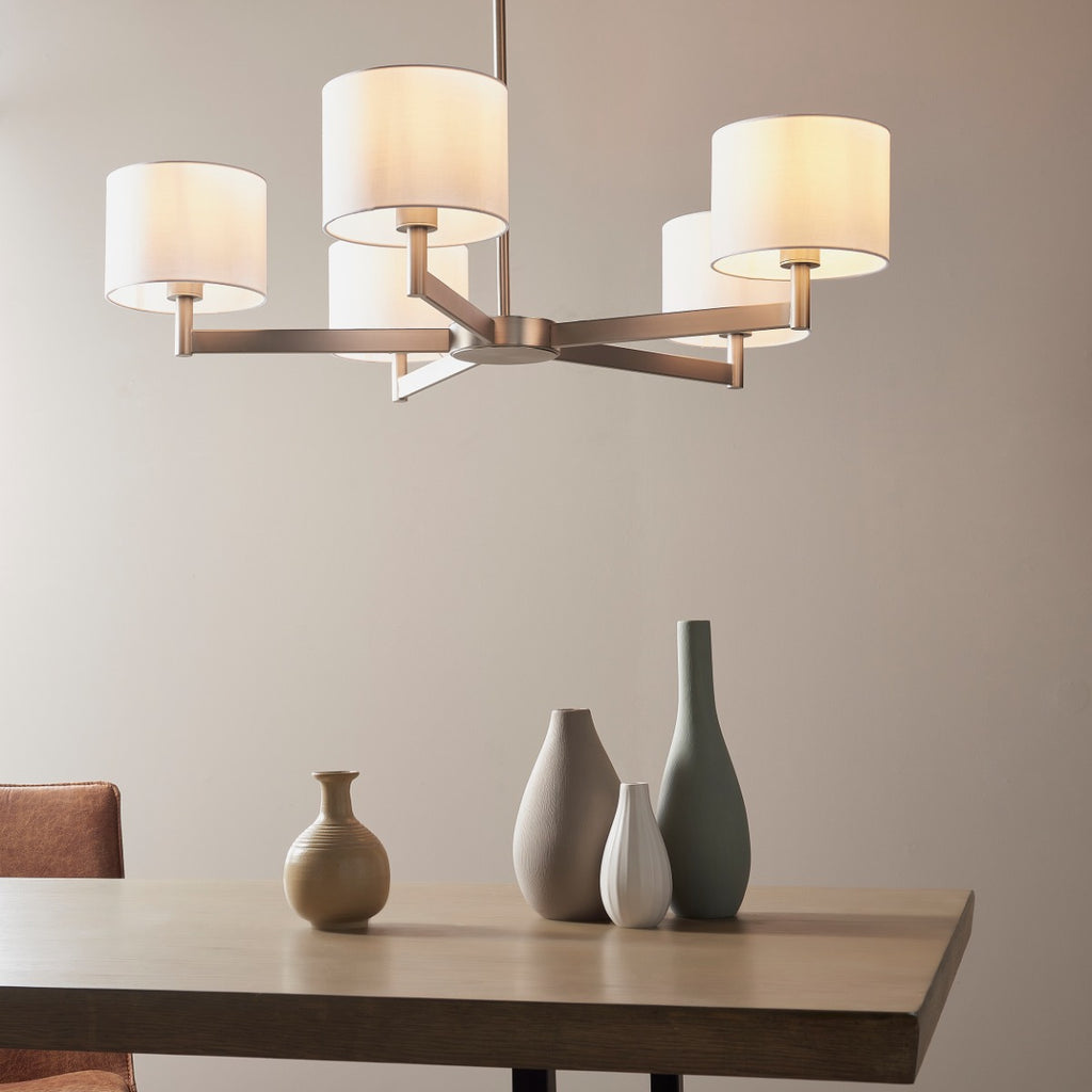 Novena Barrio 5 Light Pendant Light Matt Nickel Plate Taupe Fabric