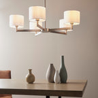 Novena Barrio 5 Light Pendant Light Matt Nickel Plate Taupe Fabric