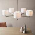 Novena Barrio 5 Light Pendant Light Matt Nickel Vintage White Fabric