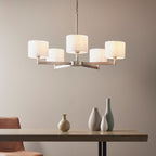 Novena Barrio 5 Light Pendant Light Matt Nickel Vintage White Fabric