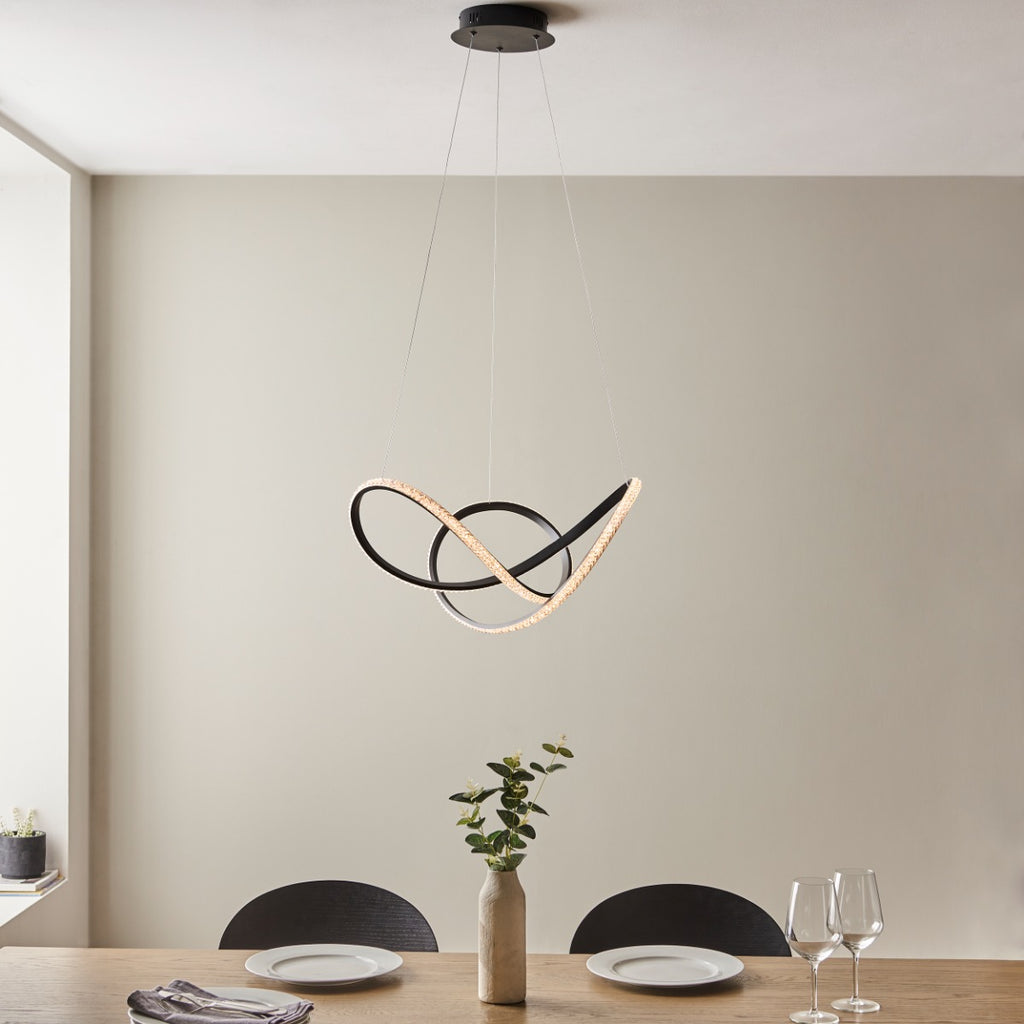 Novena Boas Single Pendant Light Textured Black Clear Faceted Acrylic