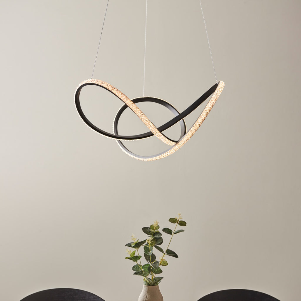 Novena Boas Single Pendant Light Textured Black Clear Faceted Acrylic