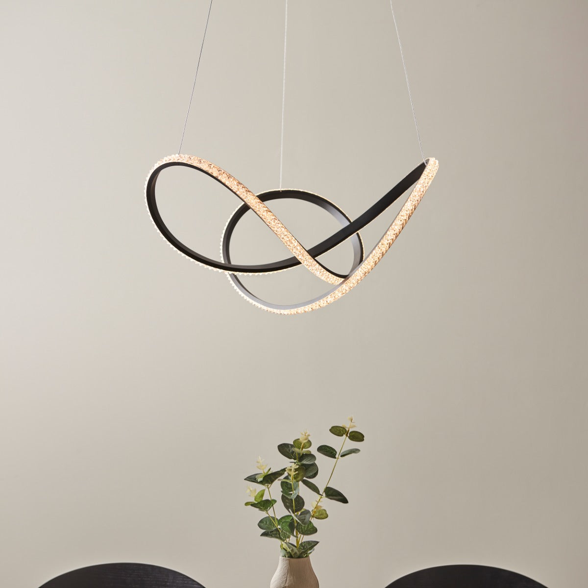 Novena Boas Single Pendant Light Textured Black Clear Faceted Acrylic