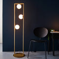 Novena Bromos 3 Light Floor Lamp Brushed Gold Gloss Opal Glass