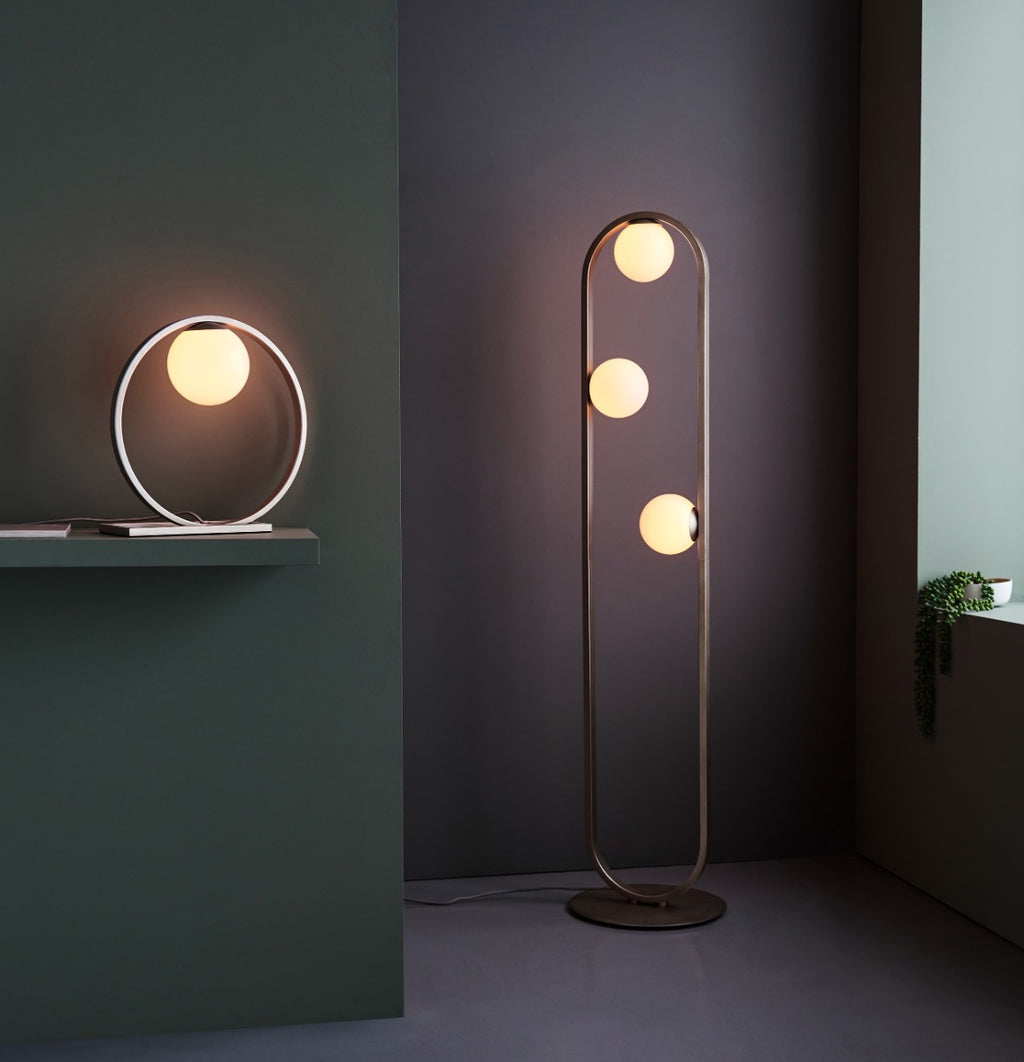 Novena Bromos 3 Light Floor Lamp Brushed Silver Gloss Opal Glass
