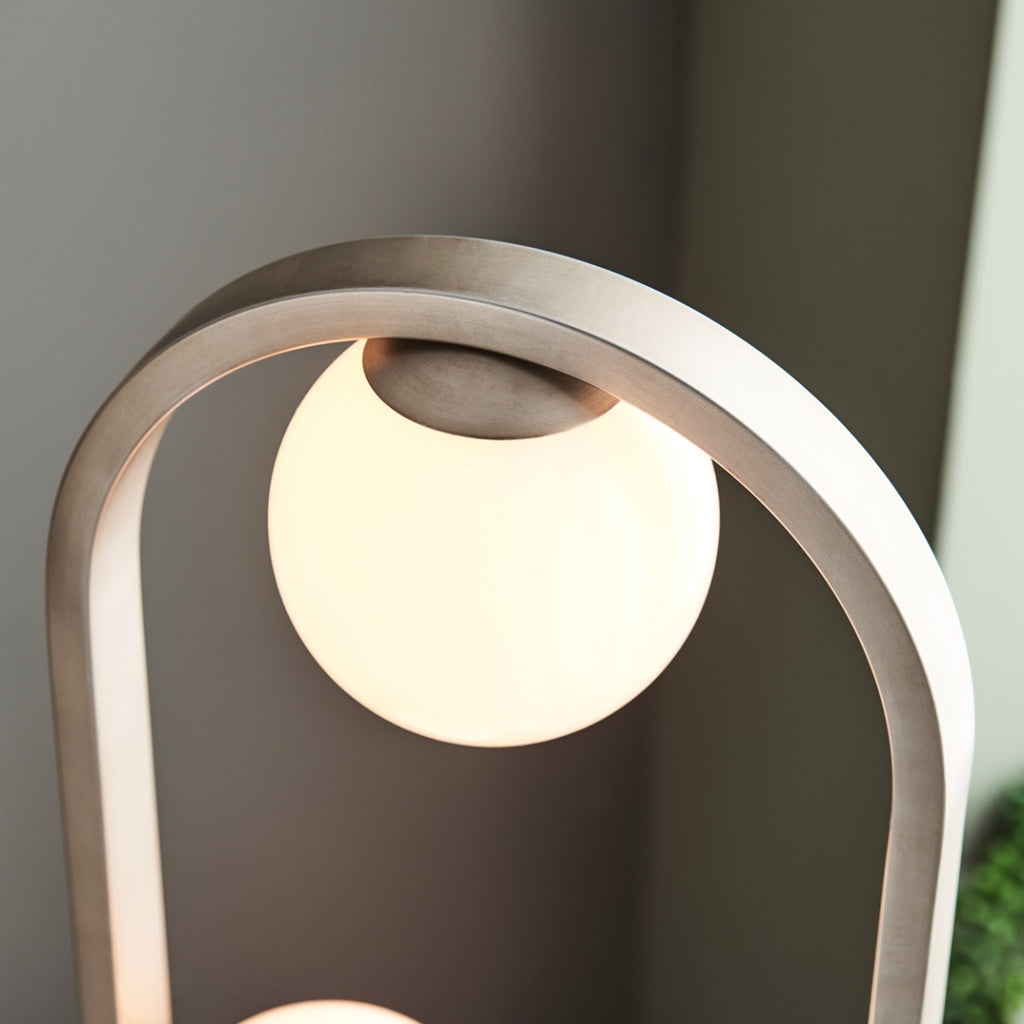 Novena Bromos 3 Light Floor Lamp Brushed Silver Gloss Opal Glass
