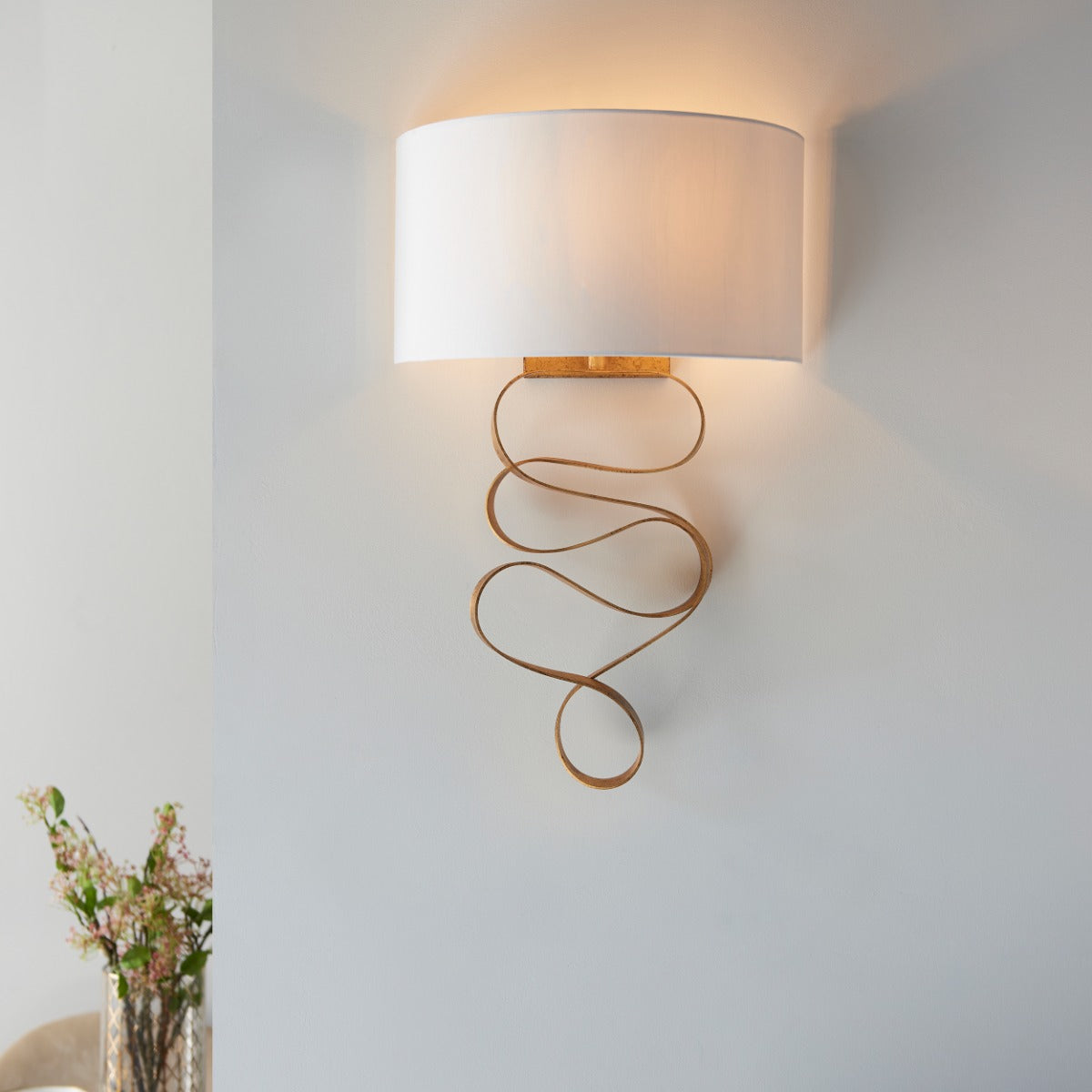 Novena Bulso 1 Light Wall Light Gold Leaf Ivory Cotton Fabric