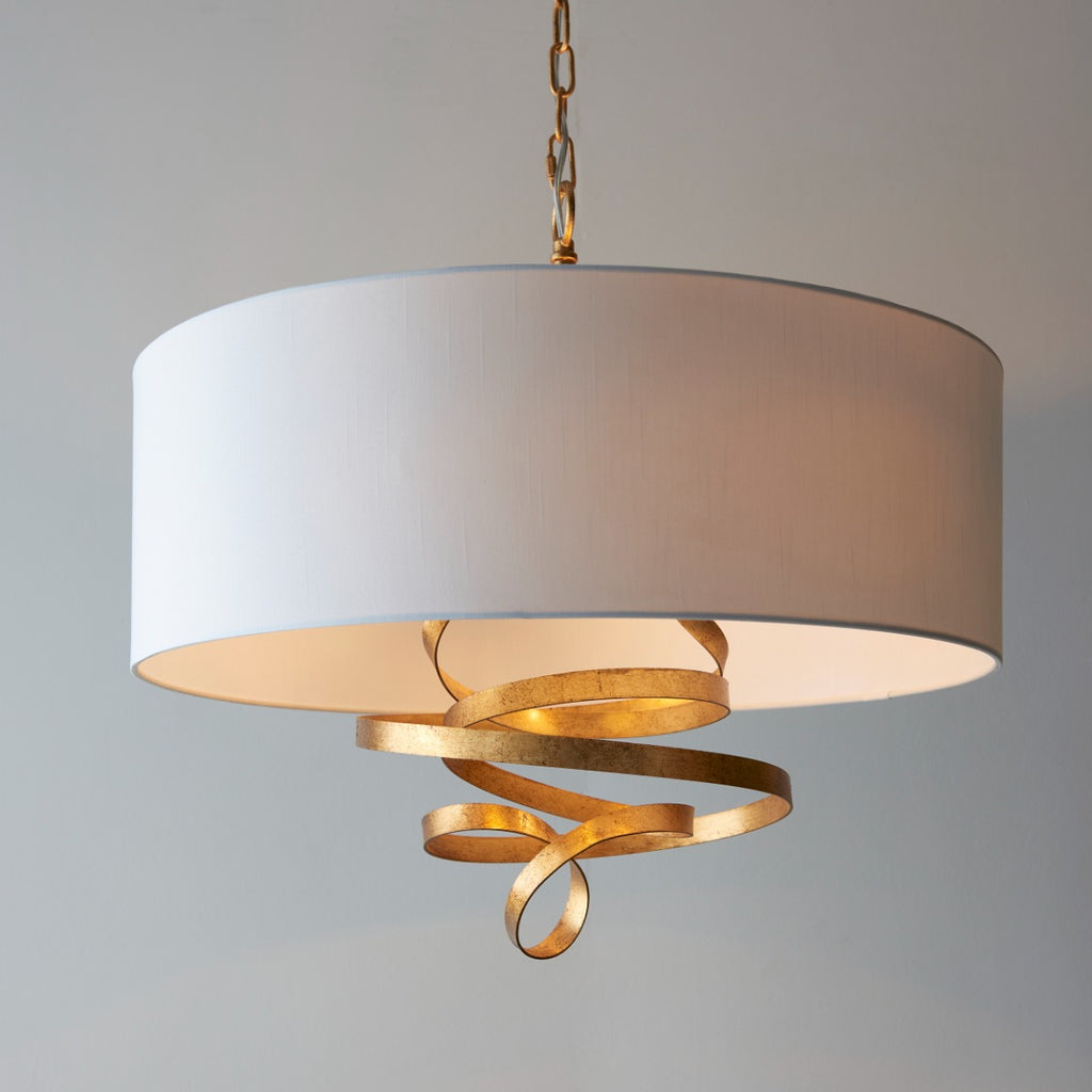 Novena Bulso 3 Light Pendant Light Gold Leaf Ivory Cotton Fabric