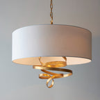 Novena Bulso 3 Light Pendant Light Gold Leaf Ivory Cotton Fabric