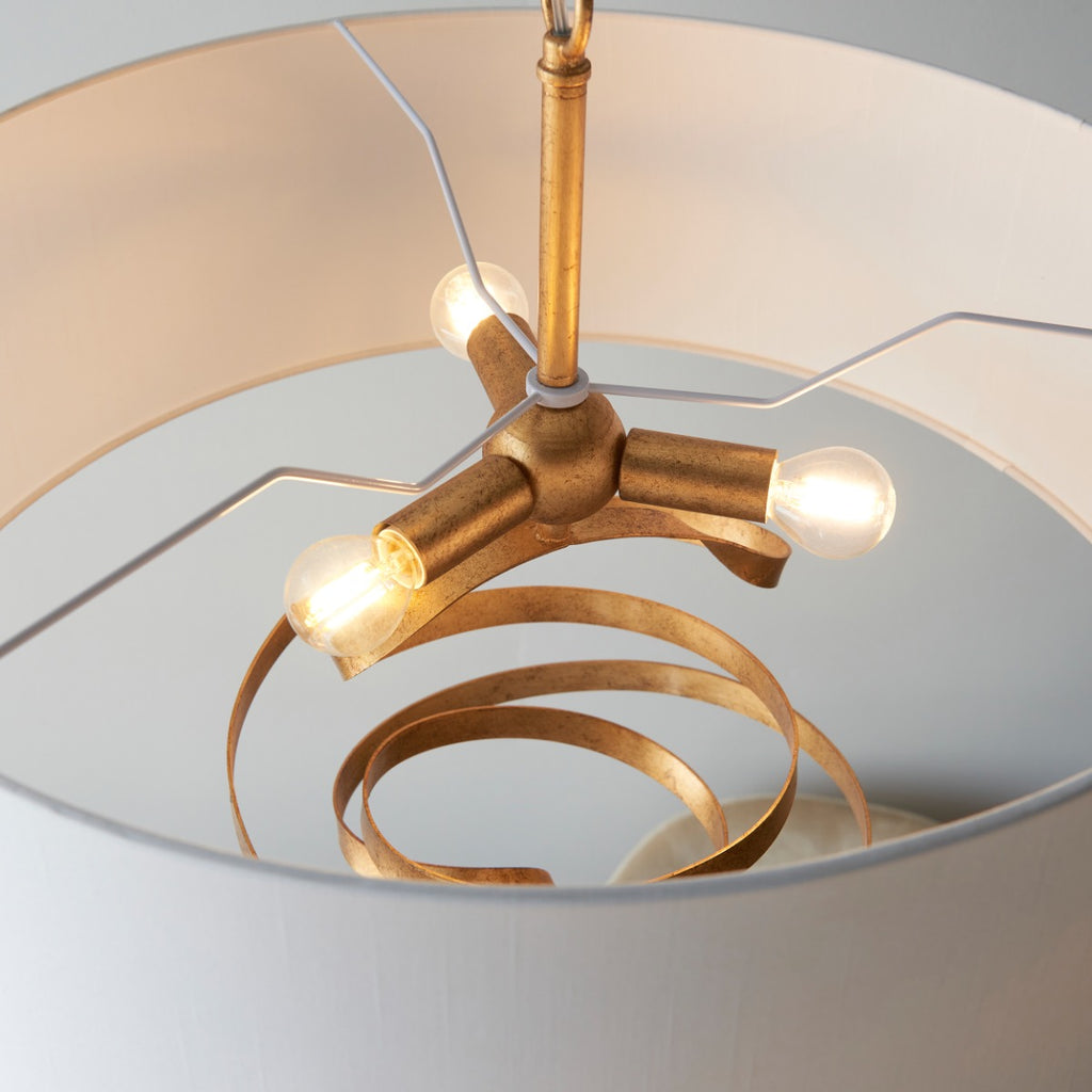 Novena Bulso 3 Light Pendant Light Gold Leaf Ivory Cotton Fabric