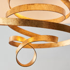 Novena Bulso 3 Light Pendant Light Gold Leaf Ivory Cotton Fabric