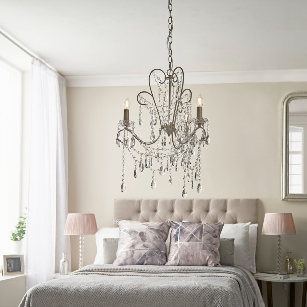 Novena Cafede 3 Light Pendant Light Aged Silver Clear Cut Glass