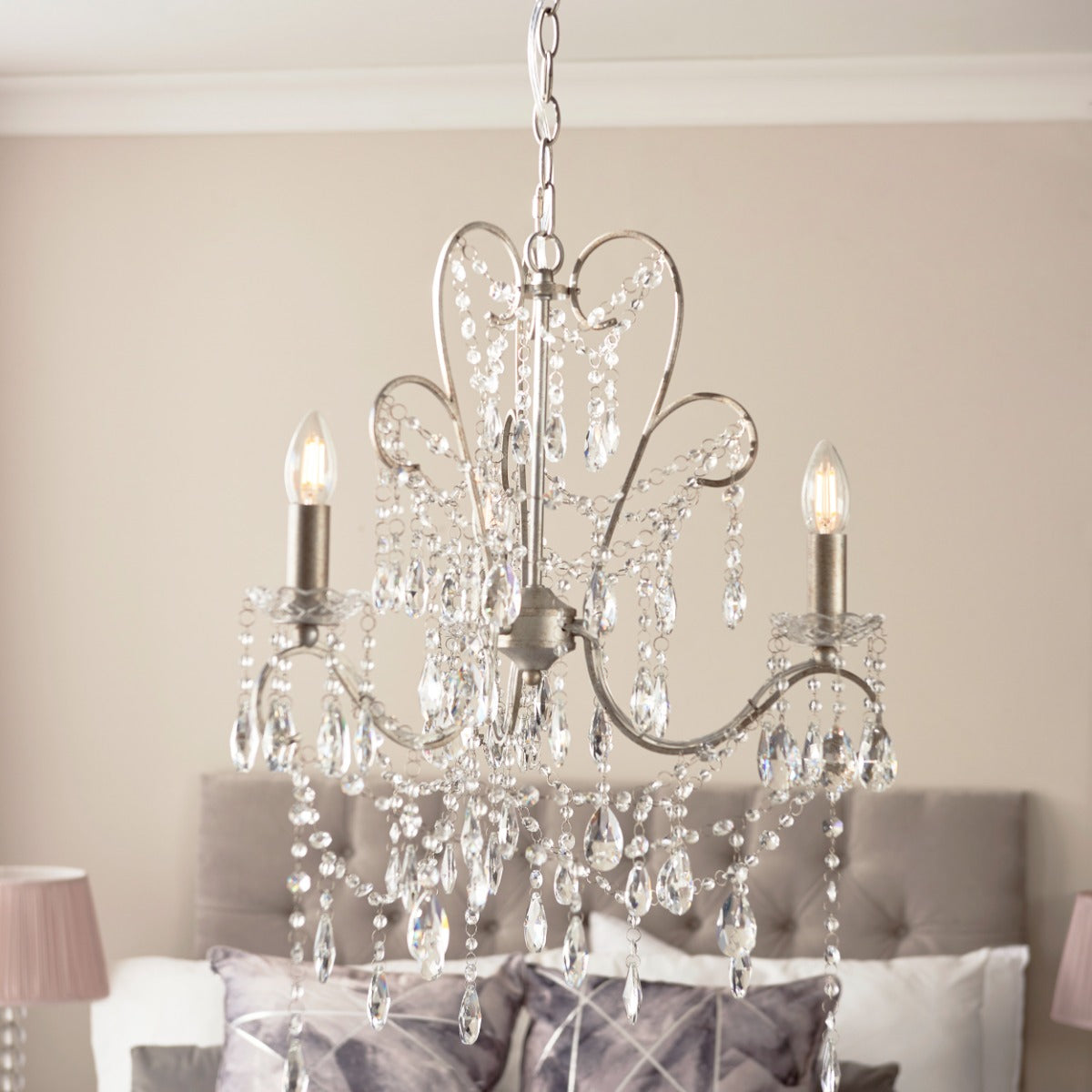 Novena Cafede 3 Light Pendant Light Aged Silver Clear Cut Glass
