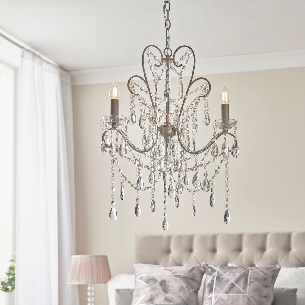 Novena Cafede 3 Light Pendant Light Aged Silver Clear Cut Glass