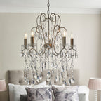 Novena Cafede 5 Light Crystal Chandelier in Aged Silver Paint with Clear Cut Glass