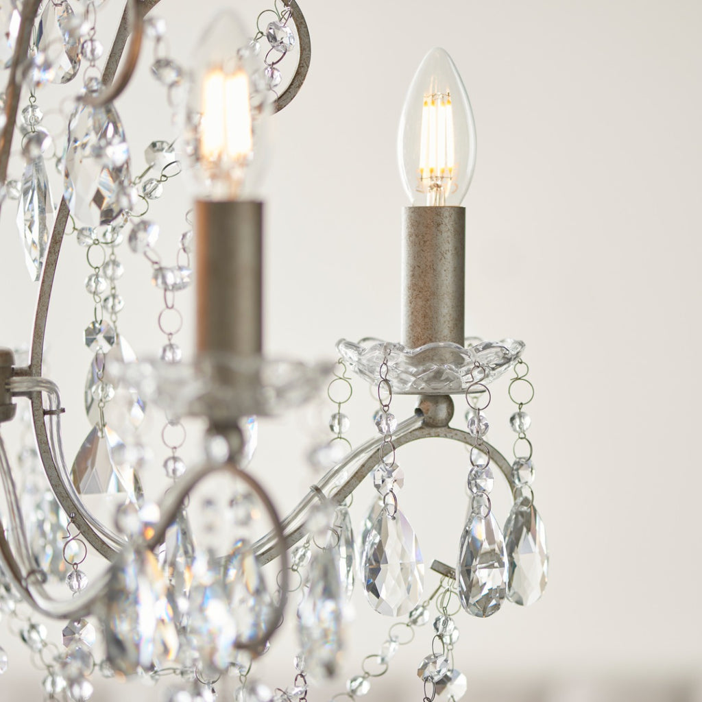 Novena Cafede 5 Light Crystal Chandelier in Aged Silver Paint with Clear Cut Glass