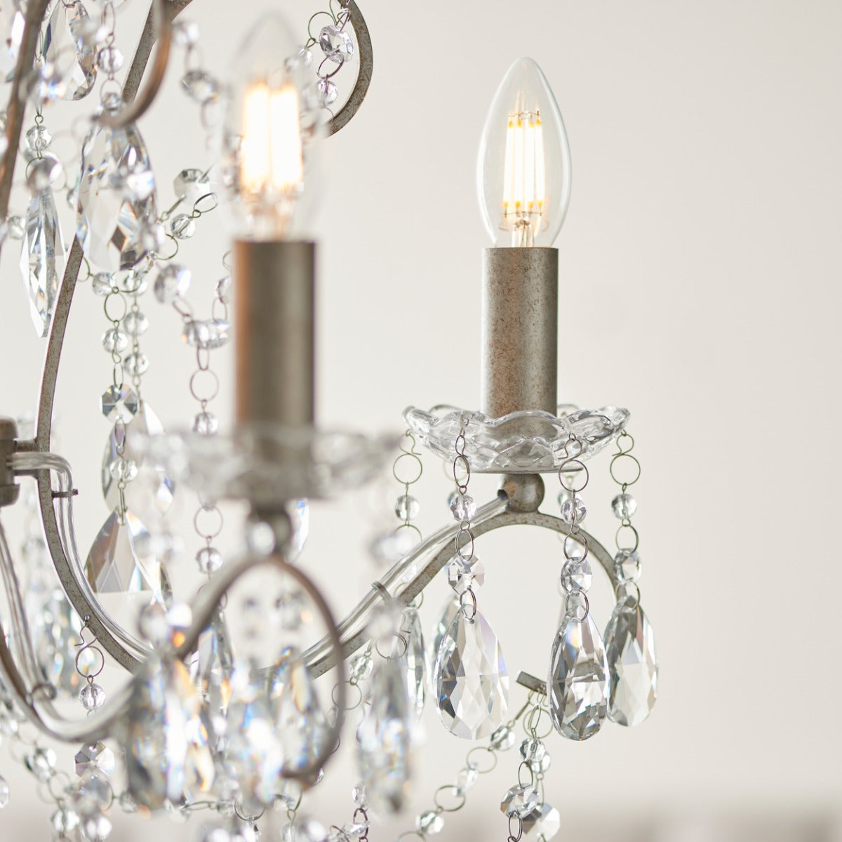 Novena Cafede 5 Light Crystal Chandelier in Aged Silver Paint with Clear Cut Glass
