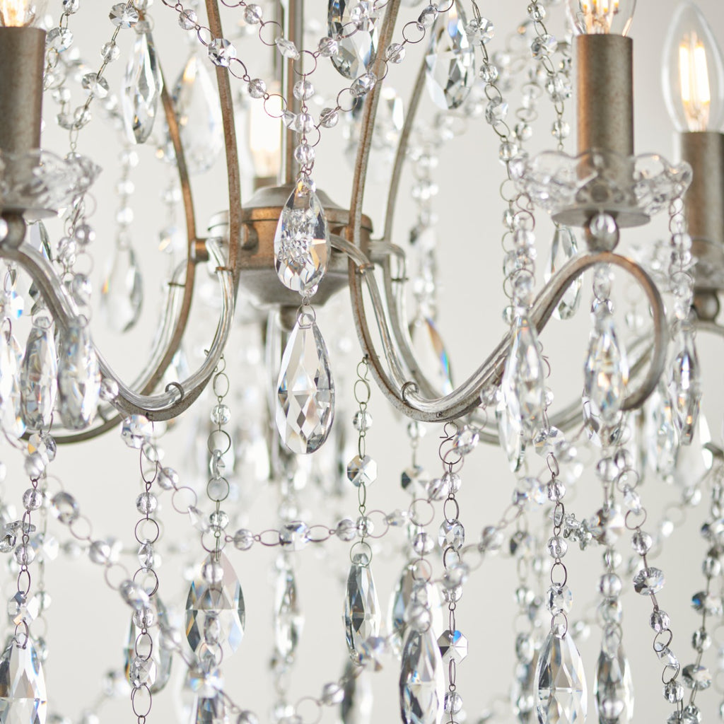 Novena Cafede 5 Light Crystal Chandelier in Aged Silver Paint with Clear Cut Glass