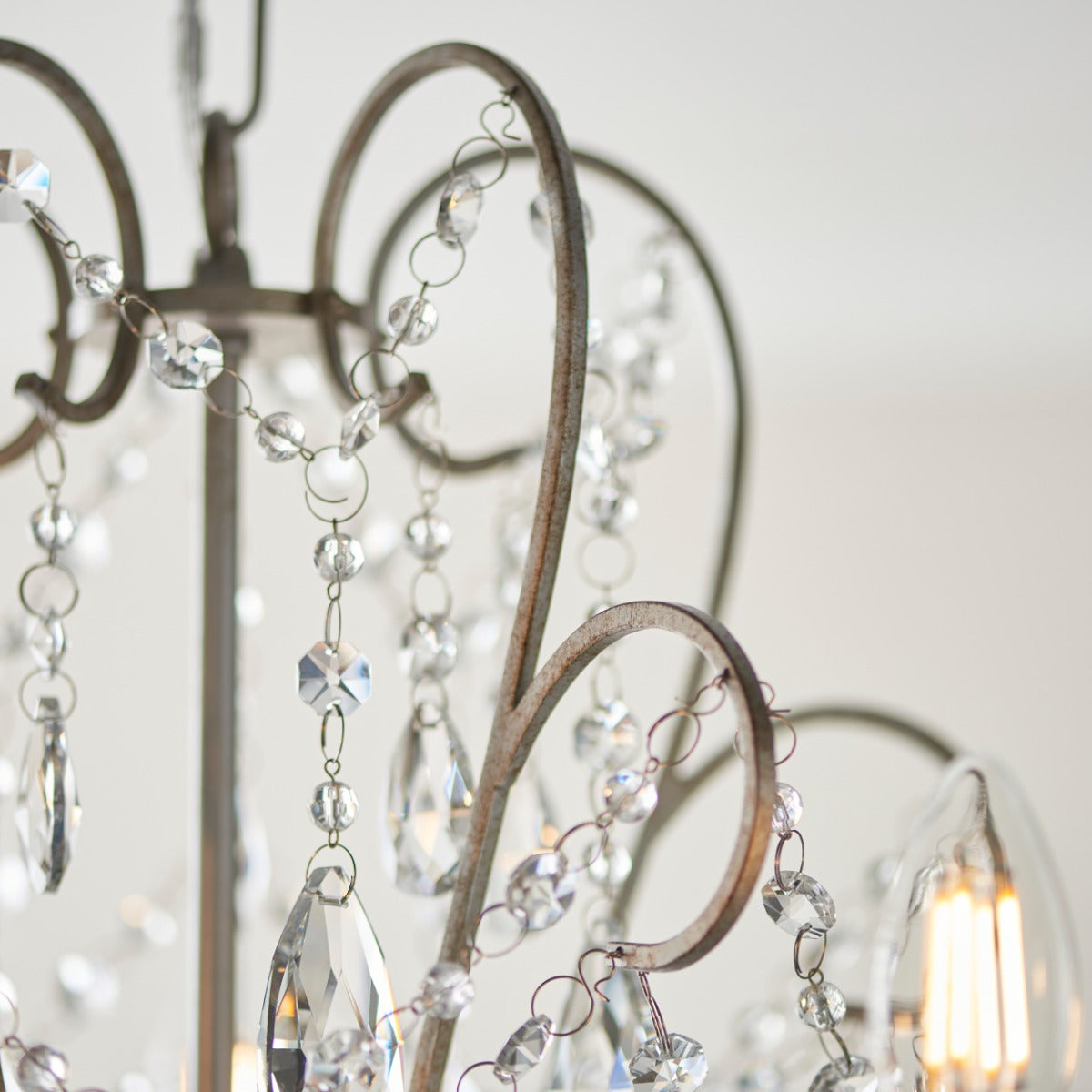 Novena Cafede 5 Light Crystal Chandelier in Aged Silver Paint with Clear Cut Glass