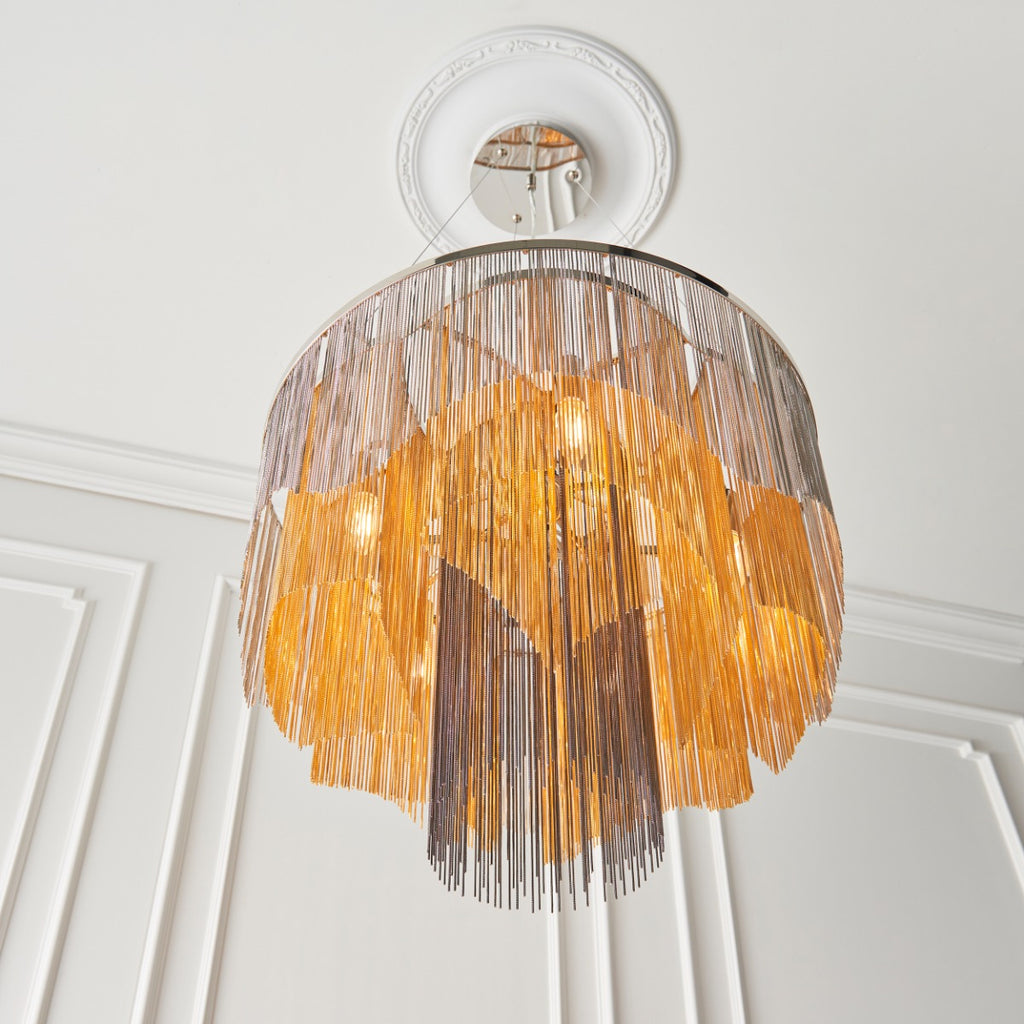 Novena Calvos 5 Light Pendant Light Bright Nickel Plate Gold Black Effect Chain
