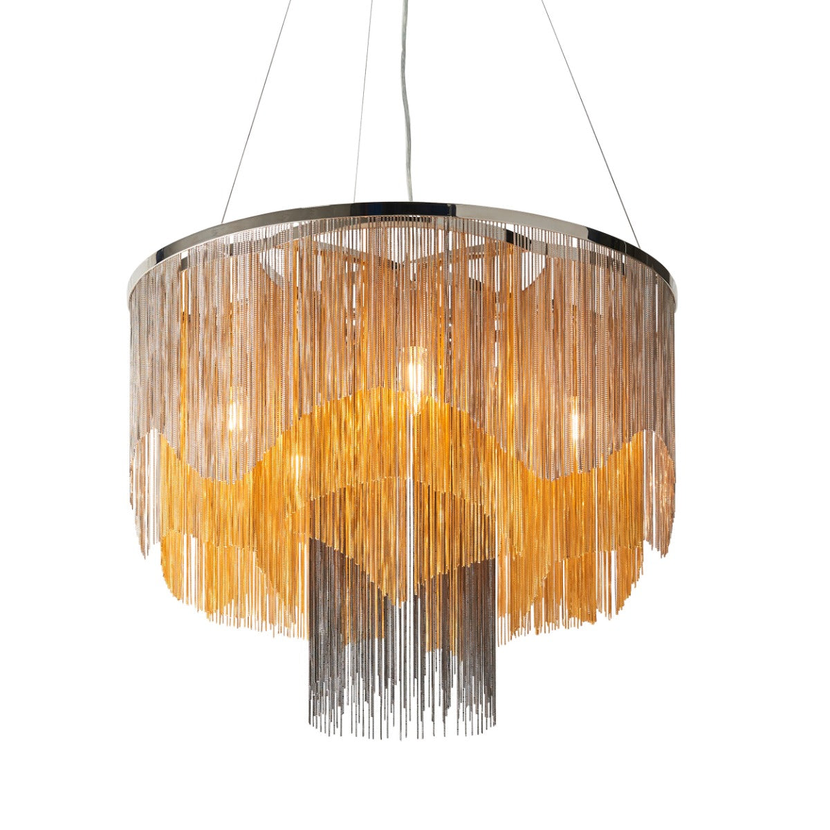 Novena Calvos 5 Light Pendant Light Bright Nickel Plate Gold Black Effect Chain