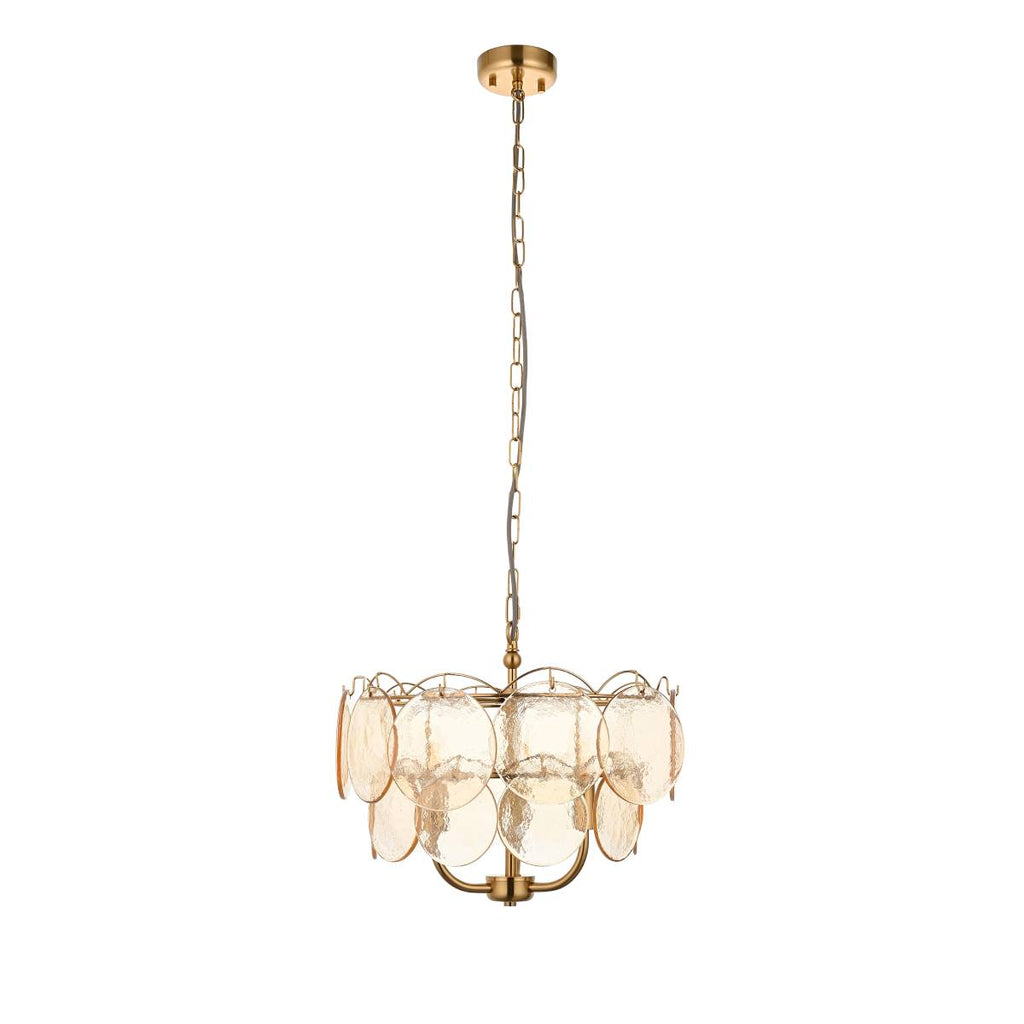 Novena Canard 3 Light Pendant in Brushed Aged Brass and Handmade Champagne Glass Discs