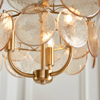 Novena Canard 3 Light Pendant in Brushed Aged Brass and Handmade Champagne Glass Discs