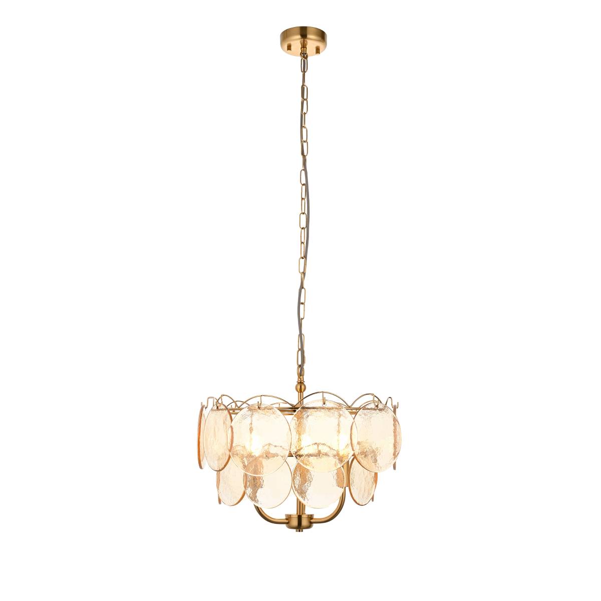 Novena Canard 3 Light Pendant in Brushed Aged Brass and Handmade Champagne Glass Discs