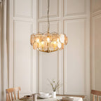 Novena Canard 5 Light Pendant in Brushed Aged Brass Plate cnd Handmade Champagne Glass