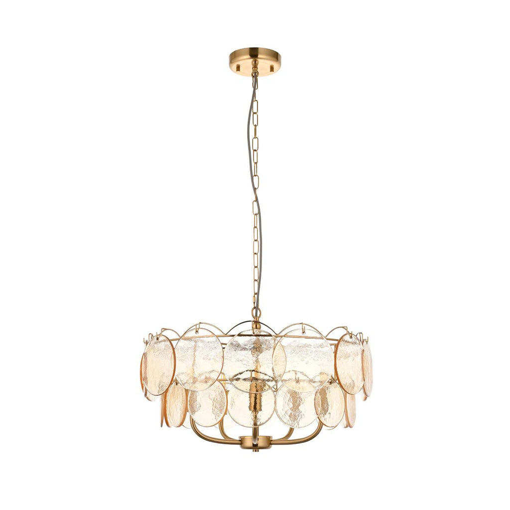 Novena Canard 5 Light Pendant in Brushed Aged Brass Plate cnd Handmade Champagne Glass