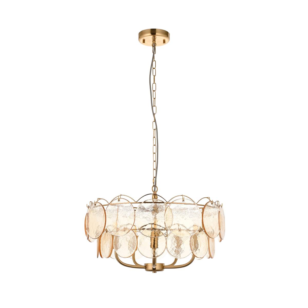 Novena Canard 5 Light Pendant in Brushed Aged Brass Plate cnd Handmade Champagne Glass
