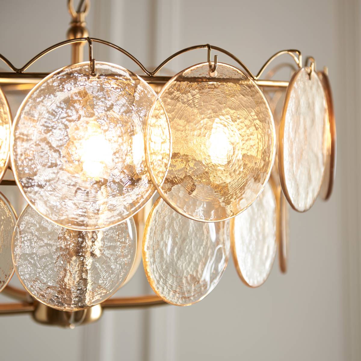 Novena Canard 5 Light Pendant in Brushed Aged Brass Plate cnd Handmade Champagne Glass