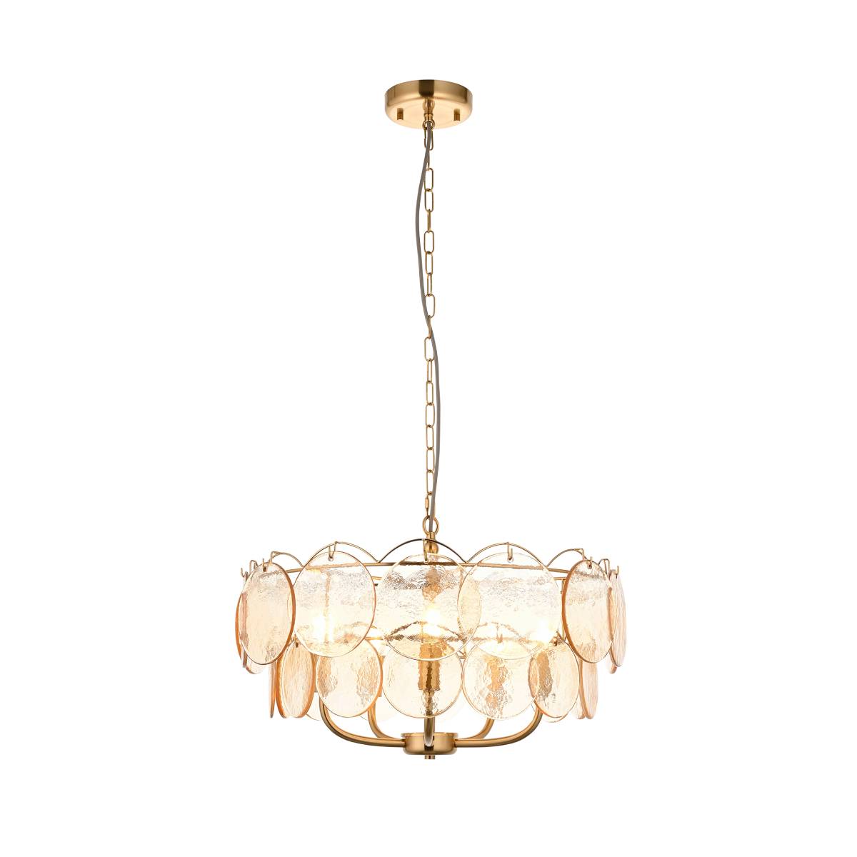 Novena Canard 5 Light Pendant in Brushed Aged Brass Plate cnd Handmade Champagne Glass