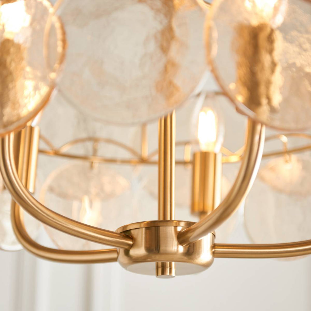 Novena Canard 5 Light Pendant in Brushed Aged Brass Plate cnd Handmade Champagne Glass