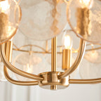 Novena Canard 5 Light Pendant in Brushed Aged Brass Plate cnd Handmade Champagne Glass