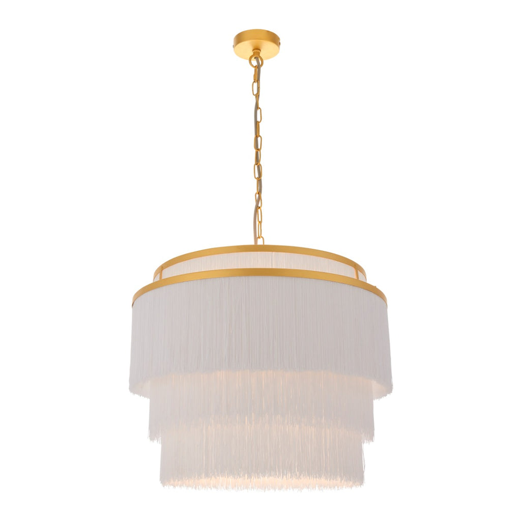 Novena Canelas 3 Light Pendant Light Matt Gold Paint White Tassels