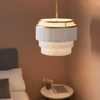Novena Canelas 3 Light Pendant Light Matt Gold Paint White Tassels