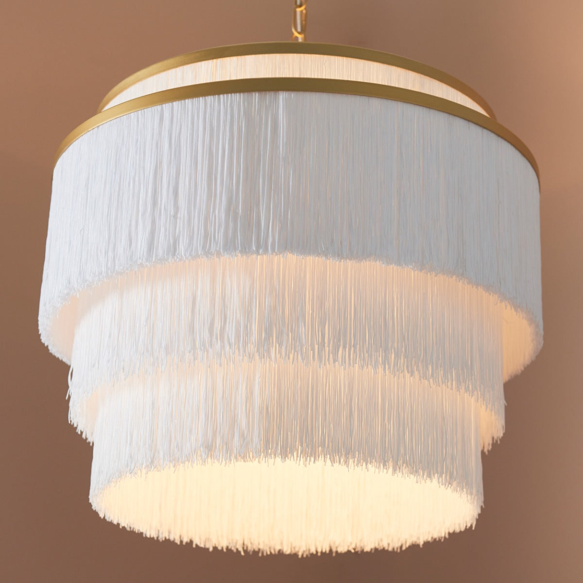 Novena Canelas 3 Light Pendant Light Matt Gold Paint White Tassels