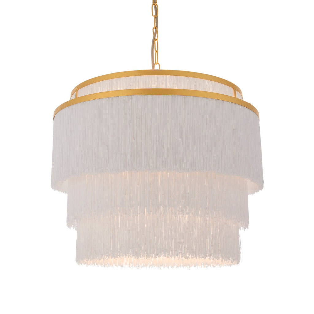 Novena Canelas 3 Light Pendant Light Matt Gold Paint White Tassels